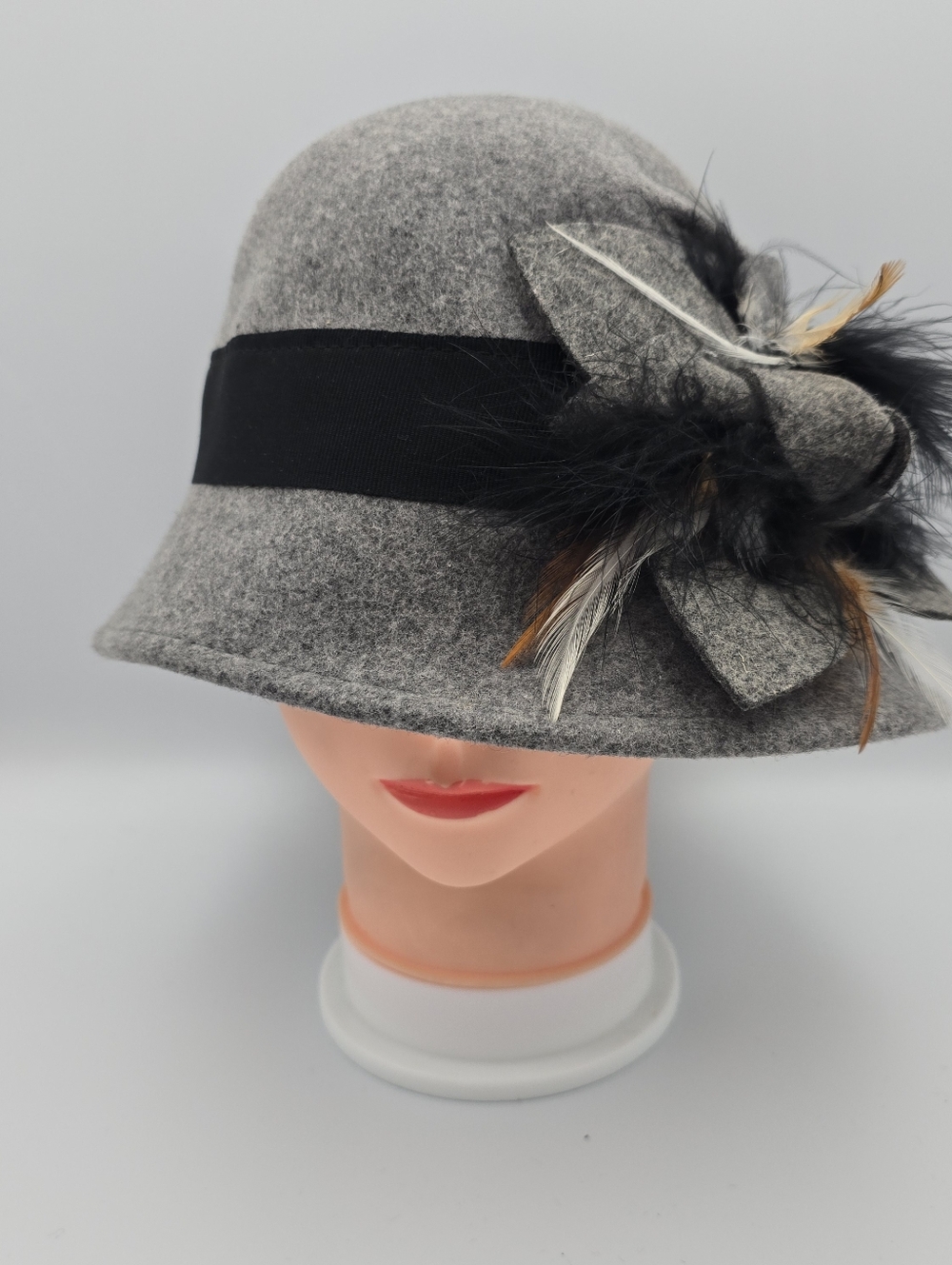 Women's Scala Gray Wool Feather Bucket Hat One Size